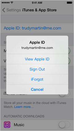 Apple ID menu