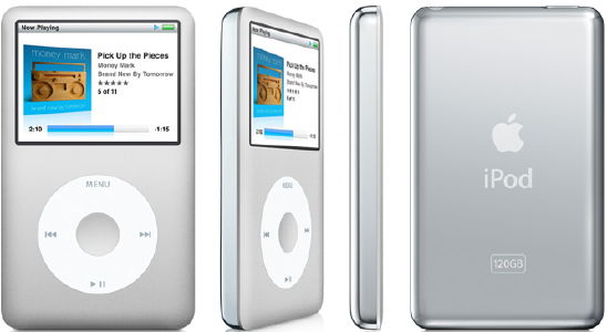 The iPod classic (120 GB) is a hard drive-based iPod featuring a large, 