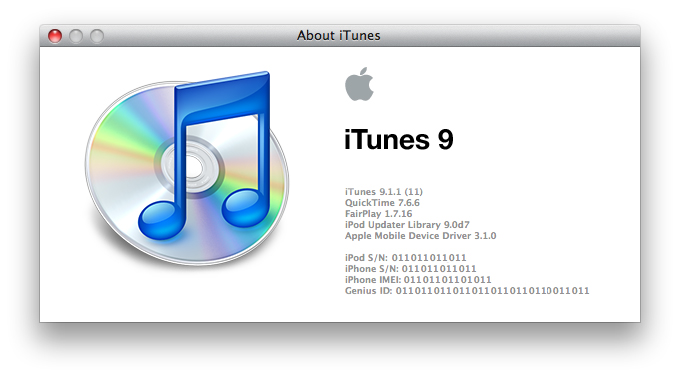Scrolling iTunes and QuickTime version information