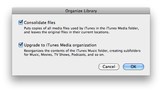 Organize library options