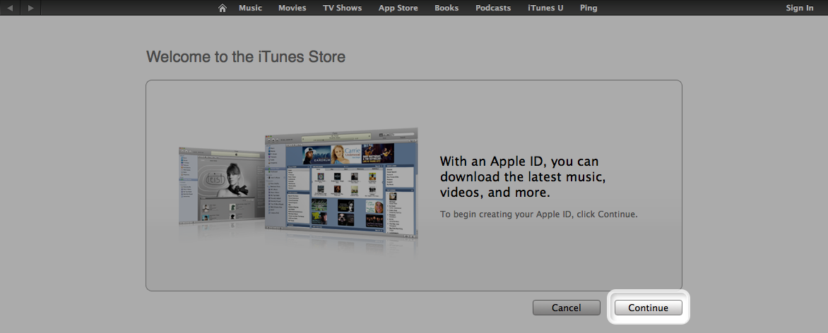 Schermata Benvenuti nell'iTunes Store
