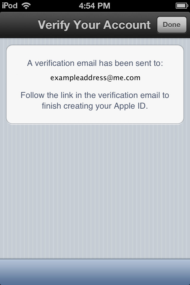verify your account screen