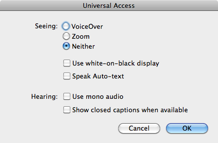 [Universal access options screenshot]