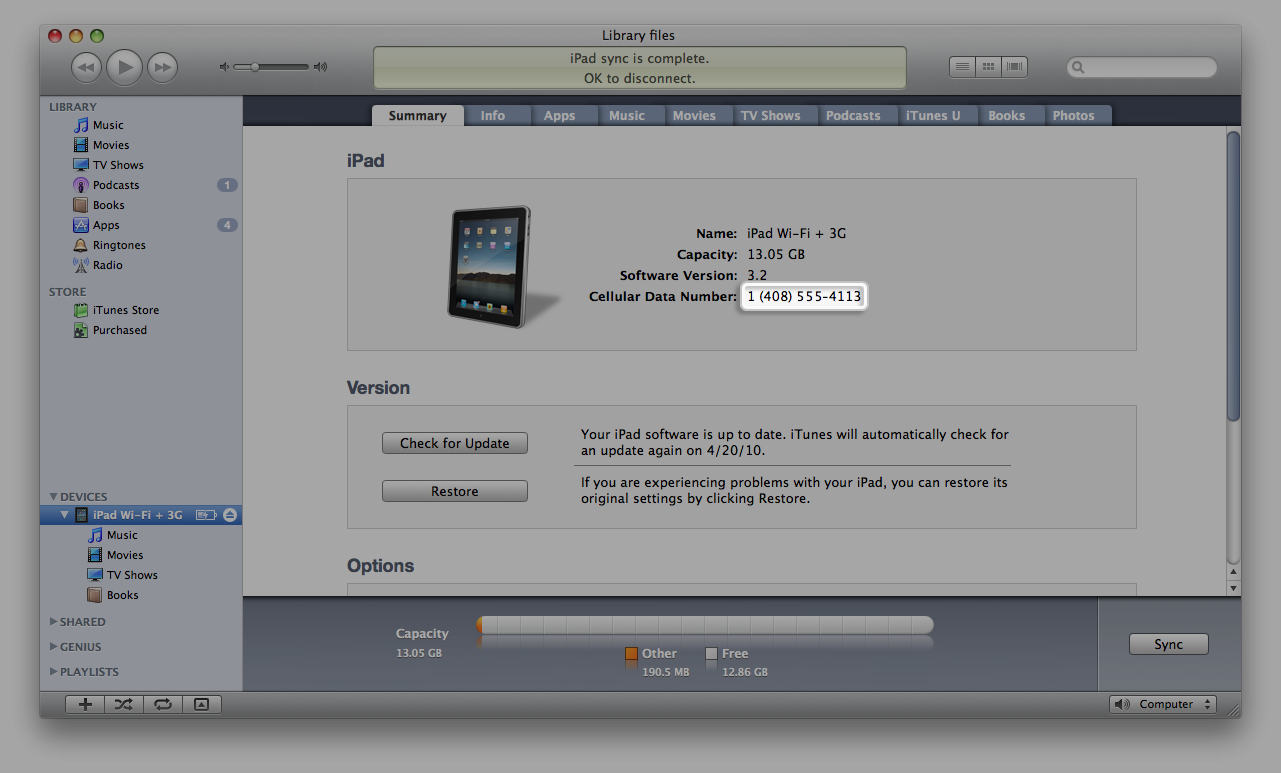 iTunes Summary tab displaying CDN