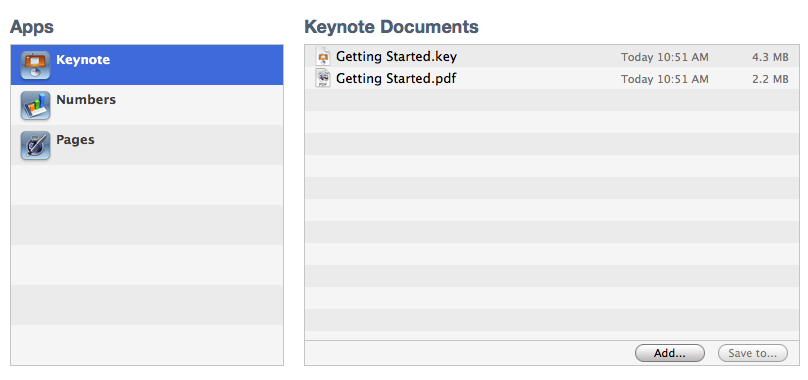 iTunes apps and documents list