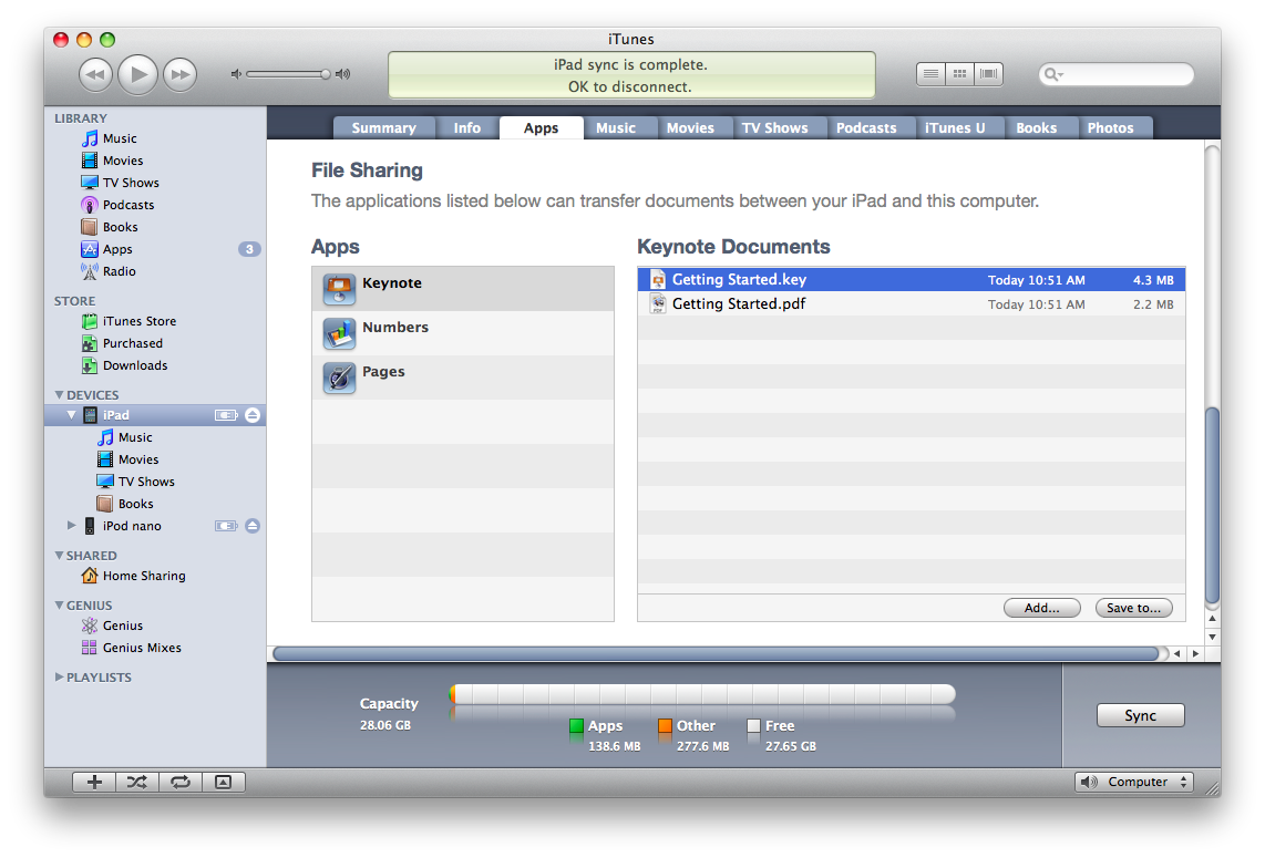 iTunes File Sharing tab