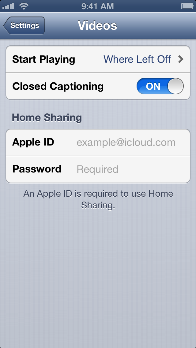 iOS closed captioning setting ON