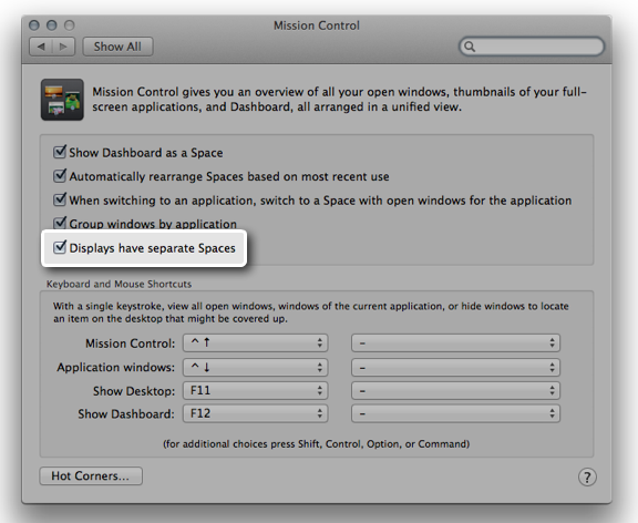 mission control system preferences