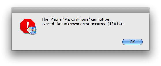 itune said cannot be synced unknown error.