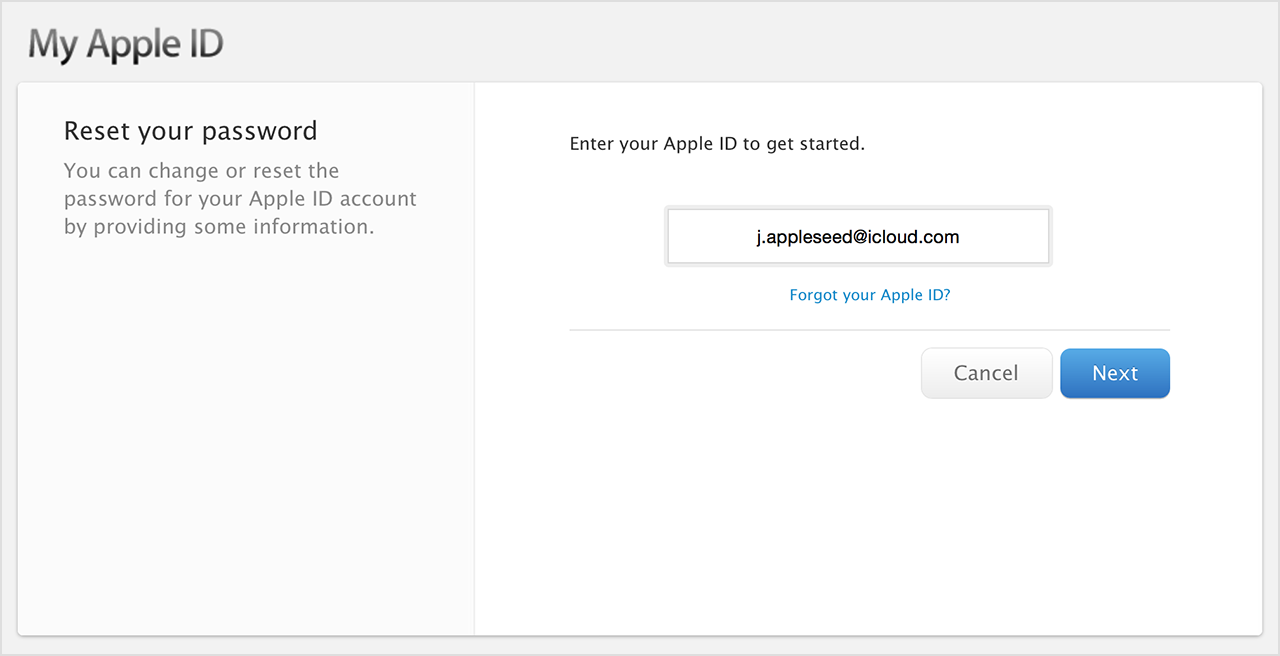 Schermata relativa all'immissione dell'ID Apple