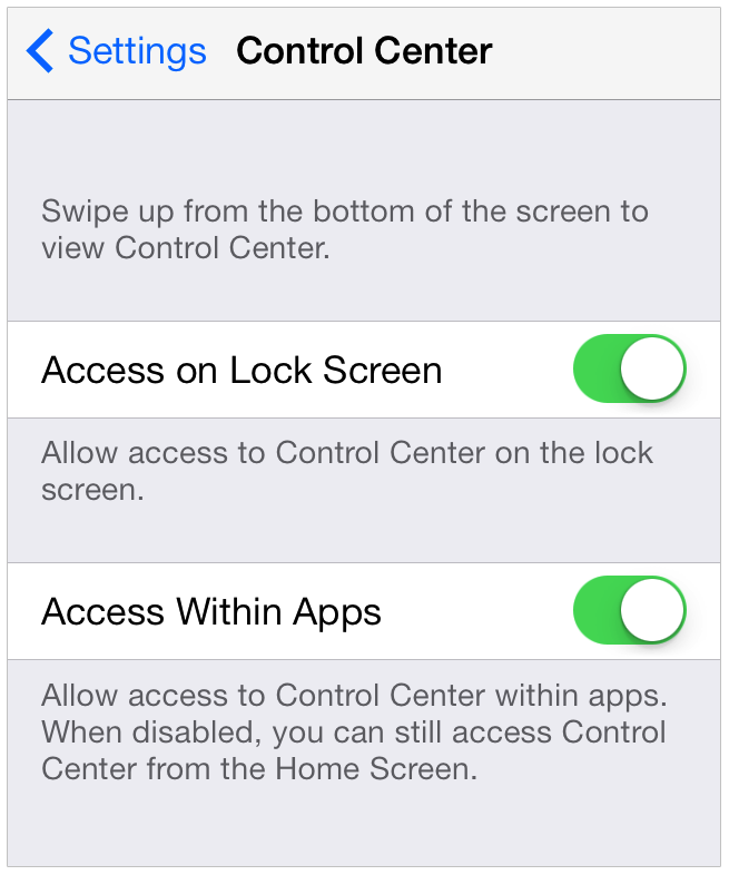 Access the Control Center on the lock screen or within apps