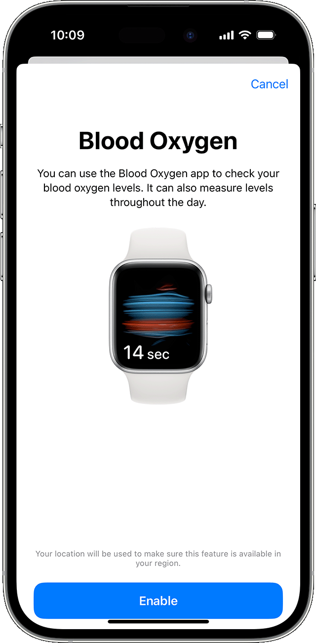 Экран первоначальной настройки приложения «Кислород в крови» на iPhone.