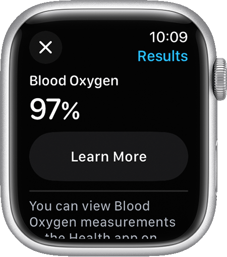Результаты измерения уровня кислорода в крови на Apple Watch.