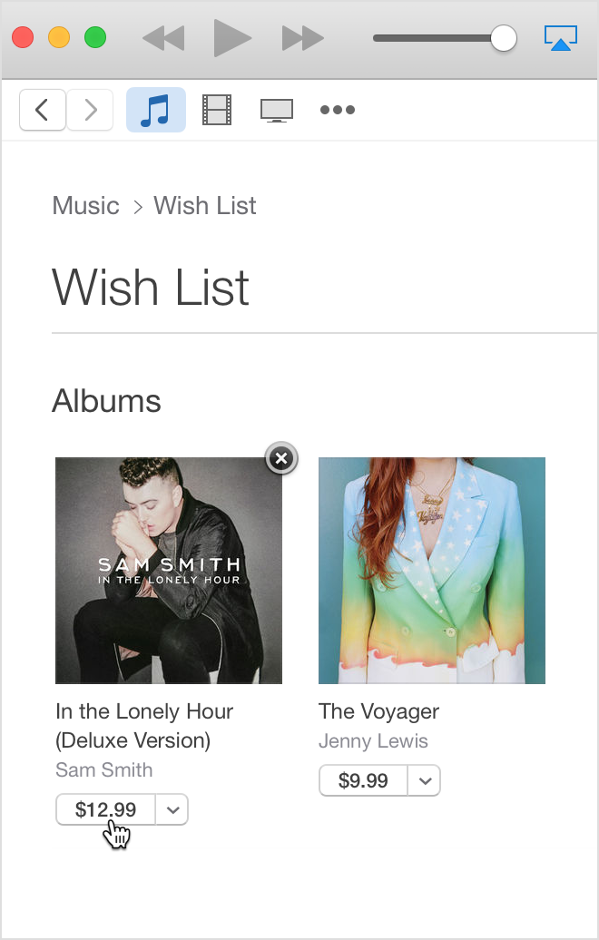 How do i purchase songs from my itunes wish list Create A Wish List In Itunes On Pc Apple Support